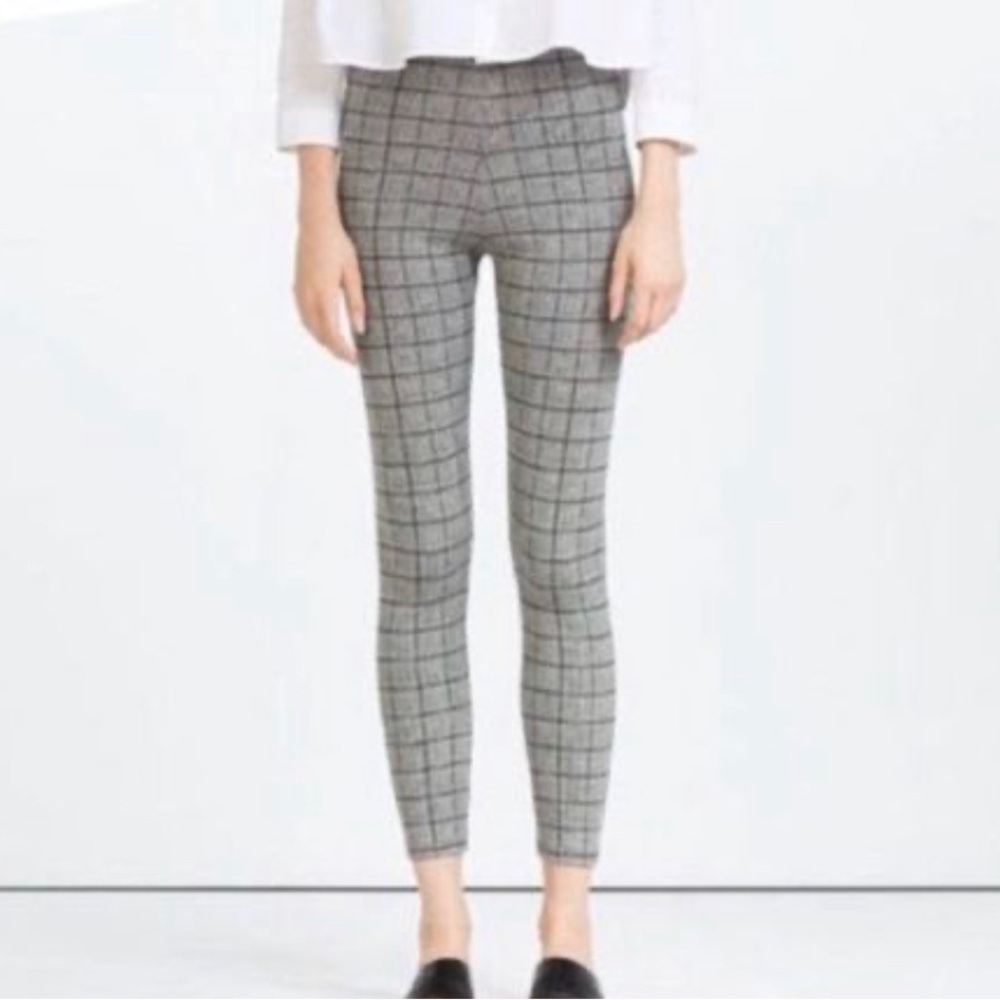 Zara Basic Plaid Black & Grey leggings EUC SZ M